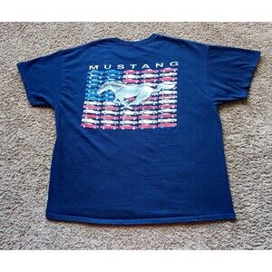 Ford Mustang Car T-Shirt Men's 2XL American Flag Graphic Navy Blue Shirt